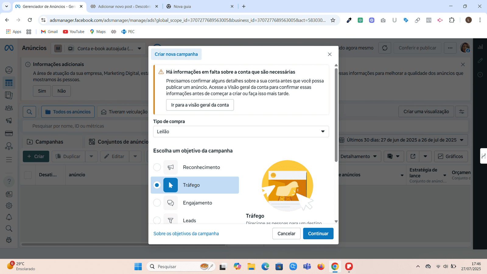 Campanha de tráfego no facebook ads